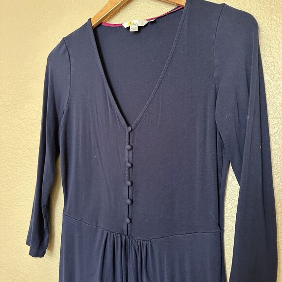 Boden Sabina Jersey Knit Navy Blue Stretch V-Neck Dress 2R US Buttons - Picture 2 of 4